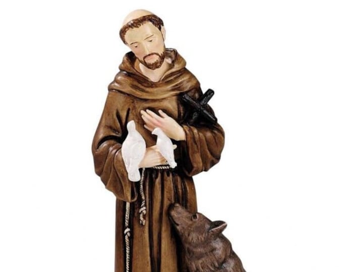 Statue of Saint Francis of Assisi cm 16 (6.29 inches) in marble resin full decorated by hand of Italian artisan production