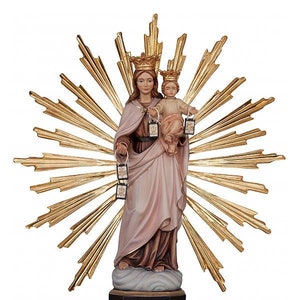 Statue of Our Lady of Mount Carmel, Carmelo 36 cm (14.17 inches) with rays carved in Valgardena wood, hand decorated, Italian production