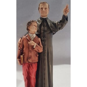 Statue of St. John Bosco with Domenico Savio cm 30 (11,81 inches) in resin marble decorated by hand of Italian artisan production