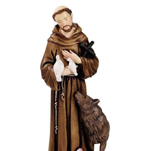 Statue of Saint Francis of Assisi 16 cm (6.29 inches) in hand-decorated full resin marble of Italian artisan production