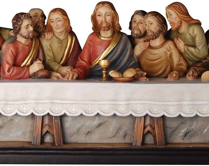Statue sculpture of the Last Supper, carved in wood from Valgardena and decorated by hand of Italian artisan production
