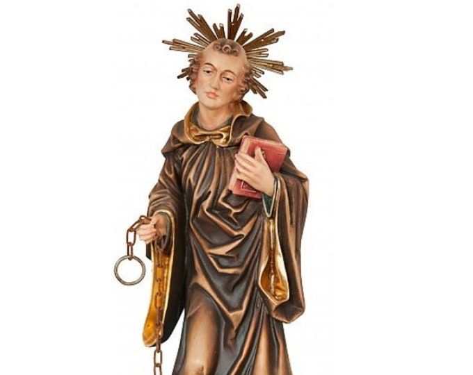 Statue of San Leonardo carved in Valgardena wood and decorated by hand, of Italian artisan production