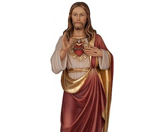 Sacred Heart of Jesus the Savior statue, carved in Valgardena wood and hand decorated, Italian artisan production