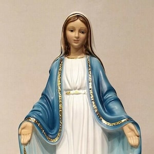 Estatua de la Virgen Milagrosa de 31,5 cm (12,40 pulgadas) en yeso decorado a mano de producción artesanal italiana