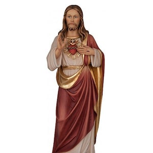 Statue des Heiligen Herzens Jesu, des Erlösers, aus Grödner Holz geschnitzt und von Hand dekoriert, italienische Handwerksproduktion