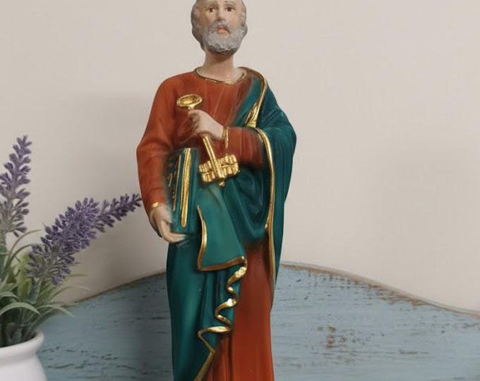 Statue of Saint Peter 22 cm (8.66 inches) in marble resin full decorated by hand, Italian artisan production