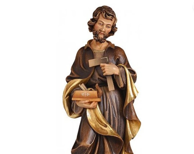 Statue of St. Joseph the worker carved in Val Gardena wood and hand decorated of Italian artisan production