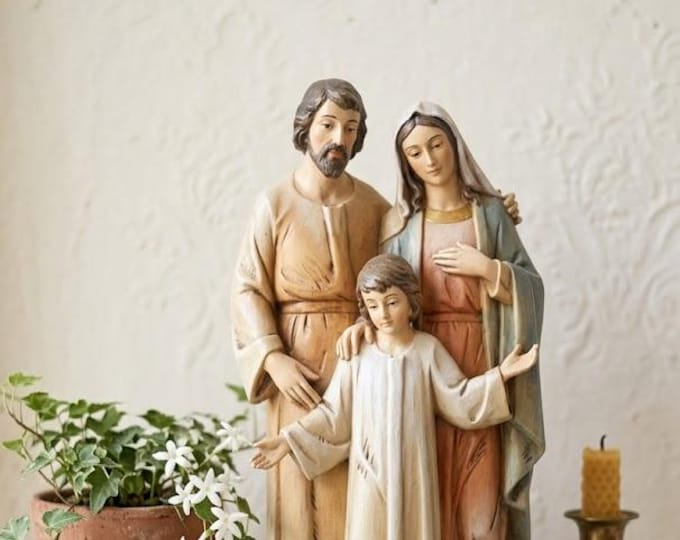 Statue of the Holy Family, 20 cm (7.87 inches) in Valgardena wood pulp, hand decorated, Italian production