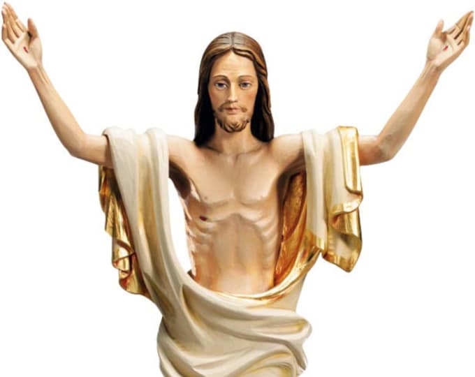 Statue of the Risen Jesus Christ to hang, carved in valgardena wood decorated by hand Italian production