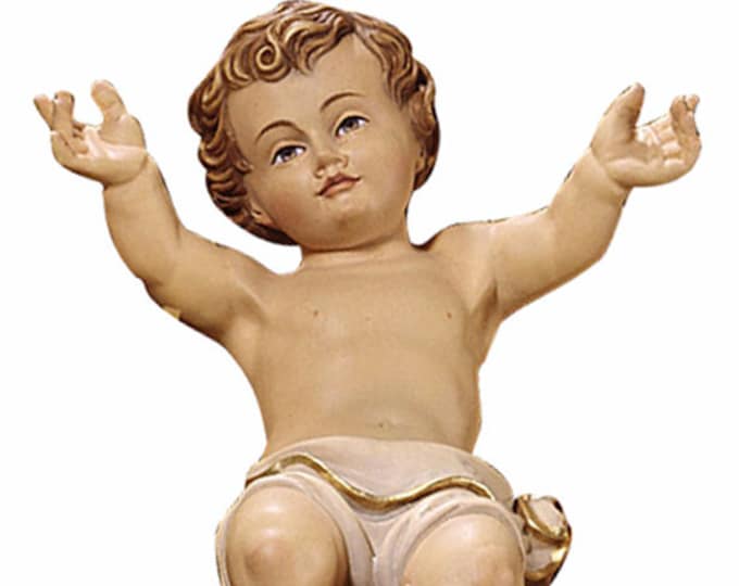 Sculpture statue of the child Jesus, carved in Valgardena wood and hand-decorated by Italian craftsmanship