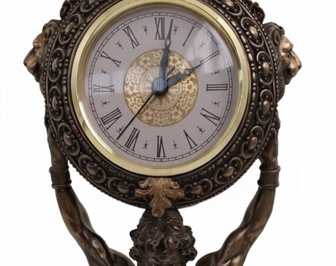 Classical sculpture of Atlas kneeling with clock, 39 cm (15.25 inches) in bronzed resin marble, handcrafted, made in Italy