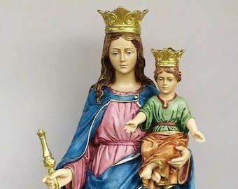 Statue of Our Lady Help of Christians, 67 cm (26.37 inches), hand-decorated marble and resin, Italian artisan production