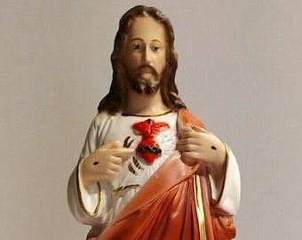 Statue of Jesus the Sacred Heart 30 cm (11.81 inches) in hand-decorated plaster of Italian artisan production