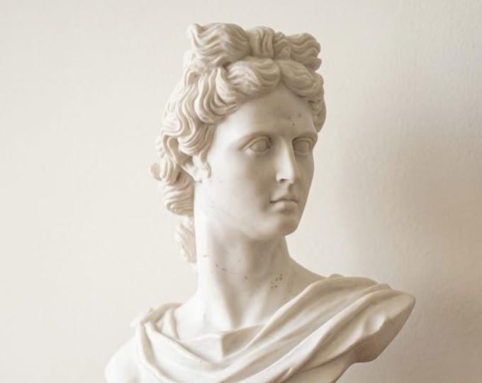 Classical sculpture "Bust of Apollo" made of alabaster powder, marble base, 32 cm (12.6 inch) Made in Italy