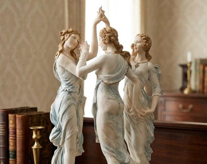 Classical sculpture "Three Dances" by Botticelli, in alabaster powder, wooden base 40 cm (15.74 inches) Italian artisan production.
