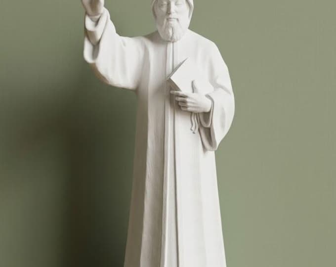 Statue of Saint Charbel Makhluf cm 30 (11.81 inches) in white resin marble, hand decorated, Italian artisan production