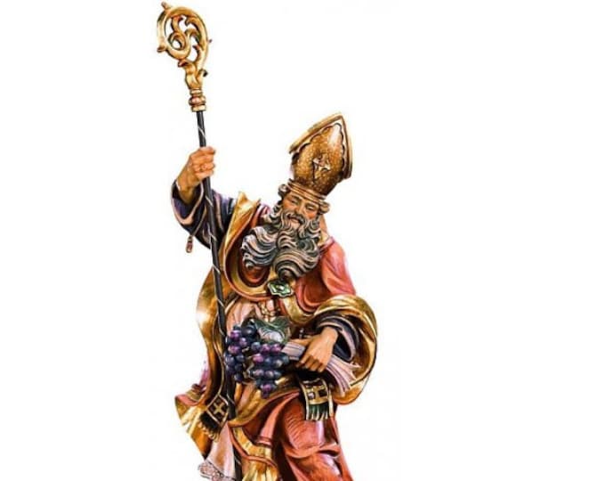 Statue of Saint Urban with grapes, carved in Valgardena wood and hand-decorated, of Italian artisan production