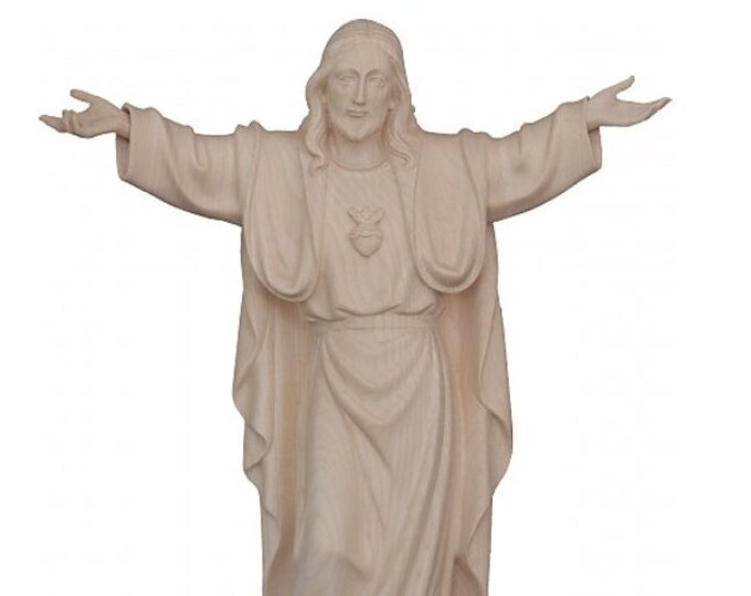 Statue of the Risen Jesus Christ to hang, carved in natural wood from Valgardena, Italian production