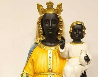 Statue of the Madonna of Oropa cm 60 (23.62 inches) in marble resin decorated by hand, Italian artisan production