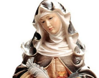 Statue of Saint Teresa of Avila carved in Valgardena wood and hand-decorated, of Italian artisan production