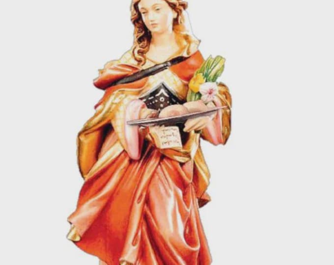 Statue of Saint Agatha carved in Valgardena wood and hand-decorated, Italian artisan production, various sizes