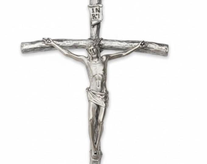 Brushed metal pastoral crucifix, hanging, various sizes available, handcrafted in Italy