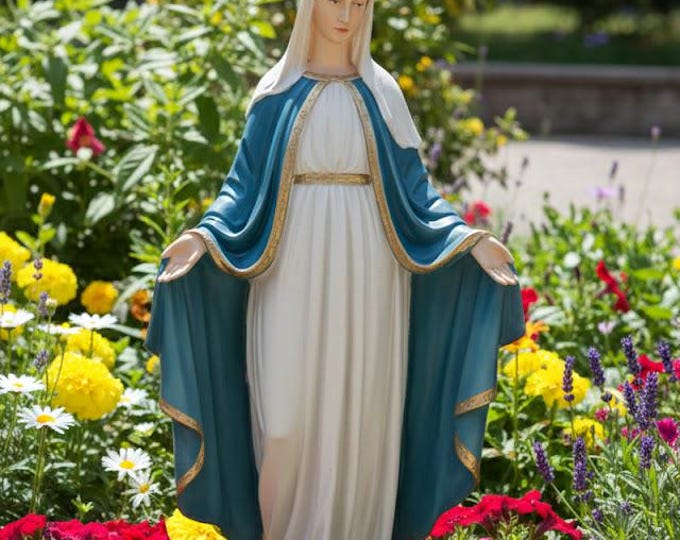 Statue of the Miraculous Madonna 61 cm (24.01 inches) in marble resin with antique decoration, handcrafted in Italy