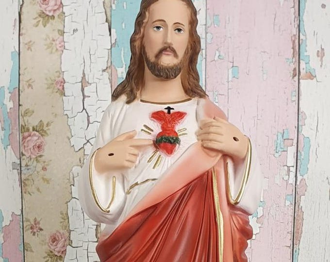 Statue of Jesus Sacred Heart cm 30 (11.81 inches) in marble resin full hand decorated of Italian artisan production