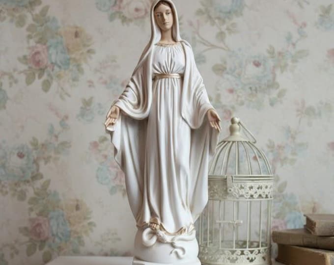 Miraculous Madonna statue 40 cm (15.74 inches) in marble resin hand decorated with antique finish, Italian artisan production