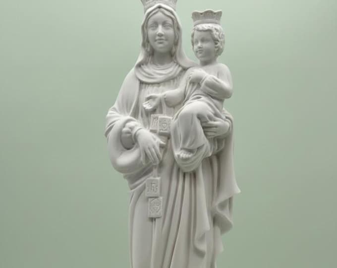 Statue of the Madonna del Carmine 40 cm (15.74 inches) in alabaster powder, marble base, hand decorated, made in Italy