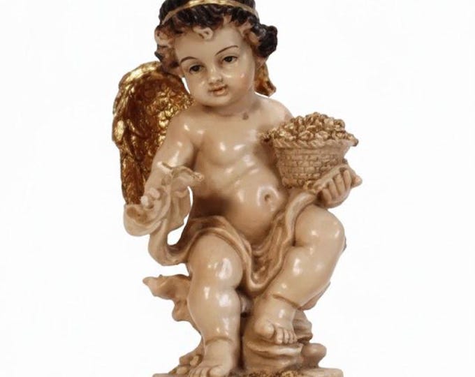Angel statue cm 30 X 14,5 (11,81 X 5,70 inches) in hand-decorated resin, artisanal production for outdoor and indoor use.