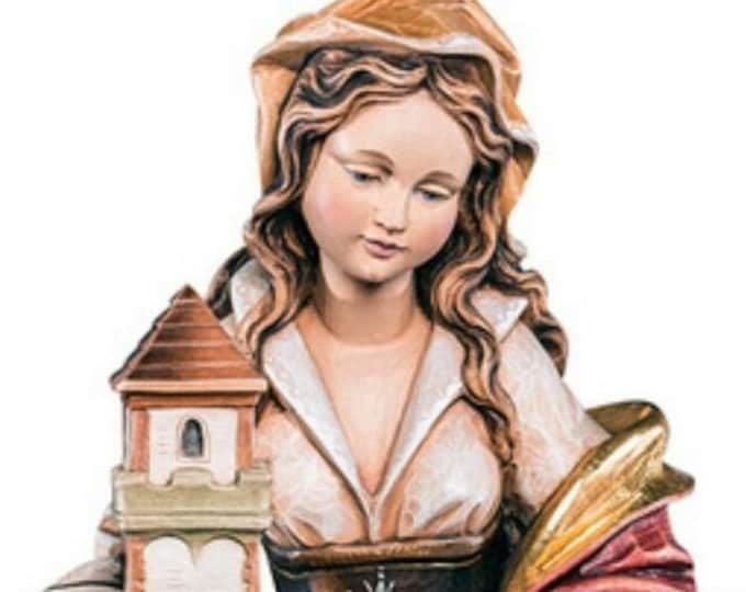 Statue of Santa Barbara carved from Valgardena wood and hand-decorated by Italian craftsmanship