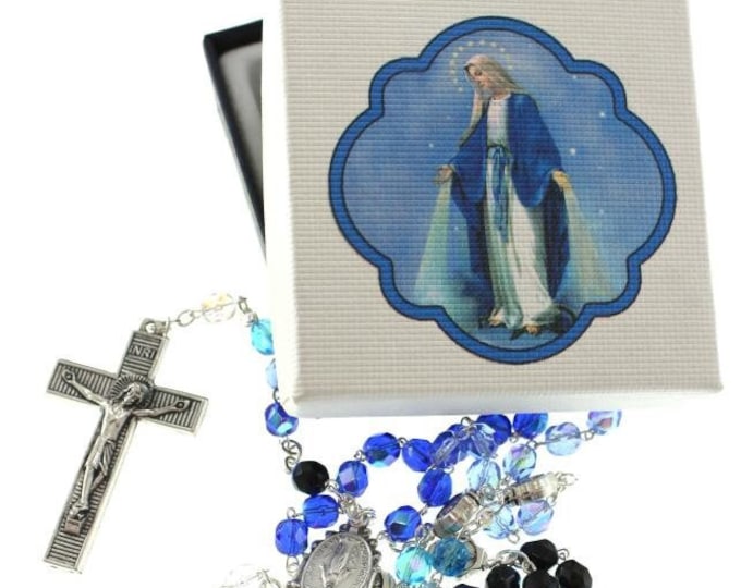 Rosary of the Miraculous Madonna 45 cm with beads in half crystal and deluxe case of Italian artisan production