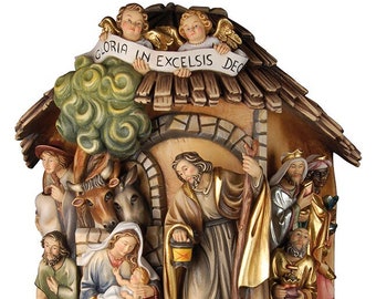 Nativity scene carved in Valgardena wood and decorated by hand, various sizes, Italian artisan production