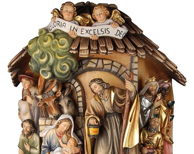 Nativity scene carved in Valgardena wood and decorated by hand, various sizes, Italian artisan production