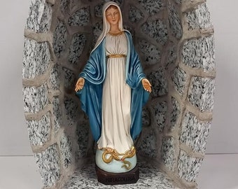Handcrafted granite cave 41 x 29 cm with statue of the Miraculous Madonna in marble resin 30 cm of Italian artisan production