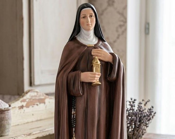 Statue of Saint Clare of Assisi 40 cm (15.74 inches) in marble resin hand decorated, Italian artisan production