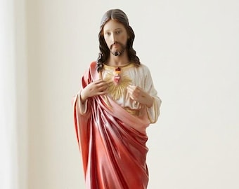 Statue of Jesus Sacred Heart cm 30 (11.81 inches) in pearl resin decorated by hand, Italian artisan production