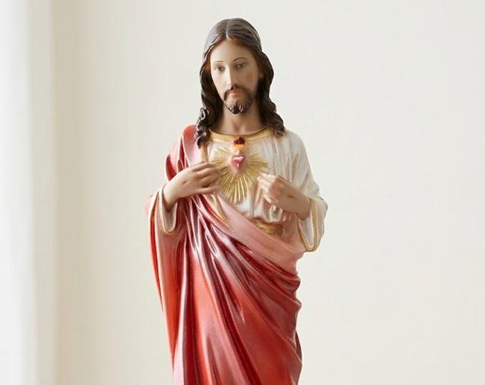 Statue of Jesus Sacred Heart cm 30 (11.81 inches) in pearl resin decorated by hand, Italian artisan production