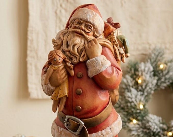 Santa Claus sculpture carved from Valgardena wood and hand-decorated, handcrafted in Italy.