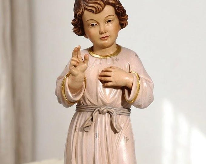 Statue of the Holy Name of Jesus carved in Valgardena wood and hand-decorated, Italian artisan production