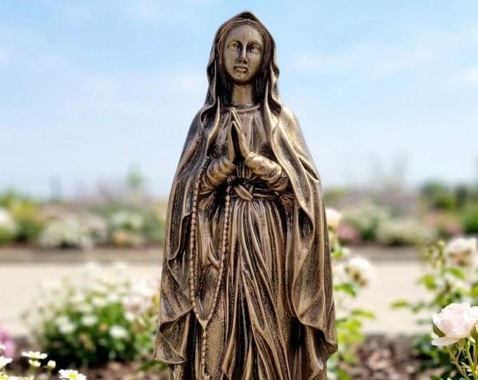 Statue of Our Lady of Lourdes 60 cm (23.62 inches) in resin with bronze decoration, handcrafted in Italy