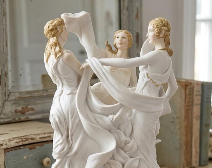 Classical sculpture "Three Dances" by Botticelli, in alabaster powder, 38 cm (14.96 inches), handcrafted in Italy.
