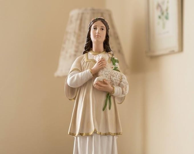 Statue of Saint Agnes 40 cm (15.74 inches) in hand-decorated resin, Italian artisan production