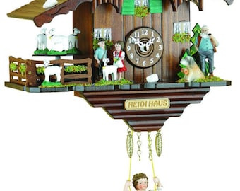 Carved wooden cuckoo clock "Cuculino Heidi", Alpine chalet 16 cm (6.30 inch) handcrafted in Italy