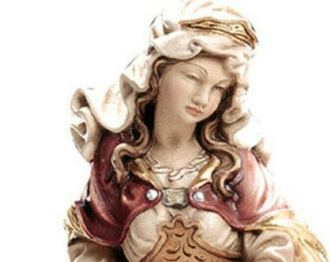 Statue of Saint Lucia carved from Valgardena wood and hand-decorated by Italian craftsmanship