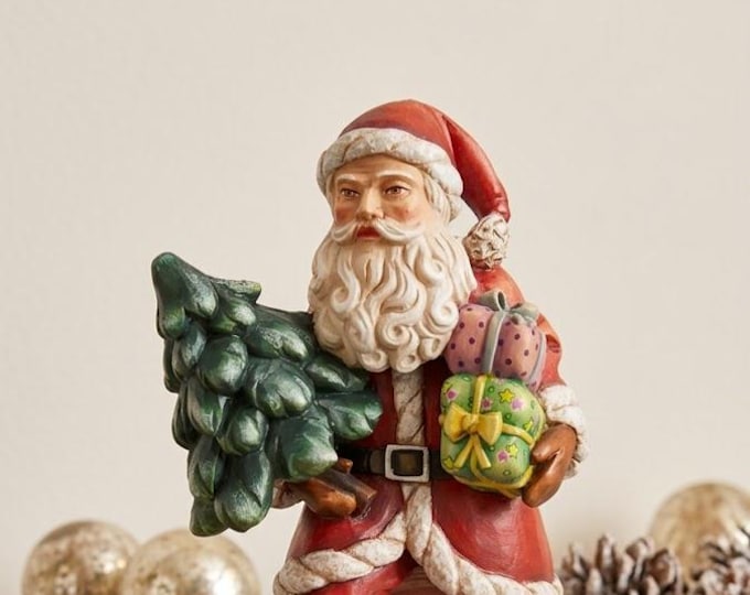 Santa Claus sculpture carved from Valgardena wood and hand-decorated, handcrafted in Italy.