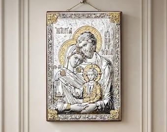 Silver icon of the Holy Family, various sizes available, handcrafted in Italy