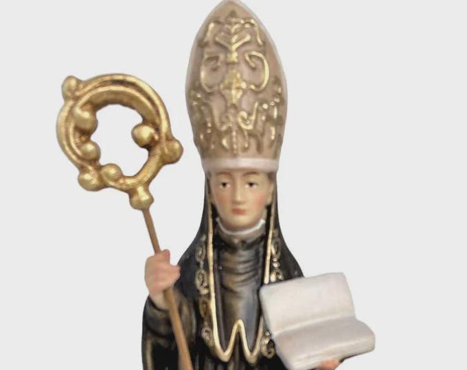 Statue of Saint Benedict of Norcia carved in Valgardena wood, hand-decorated, Italian artisan production, various sizes