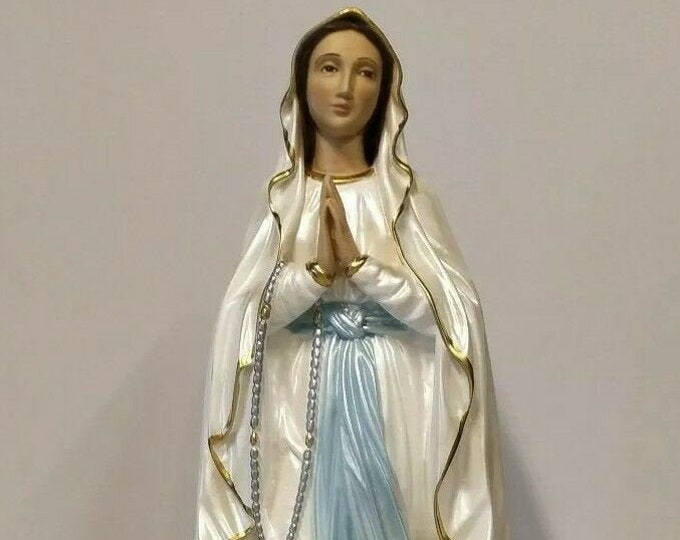 Madonna of Lourdes Statue 60 cm (23.62 inches) marble resin pearl decoration of Italian artisan production